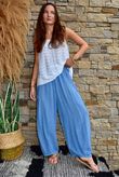 Lina Linen Blend Barrel Pant Washed Denim